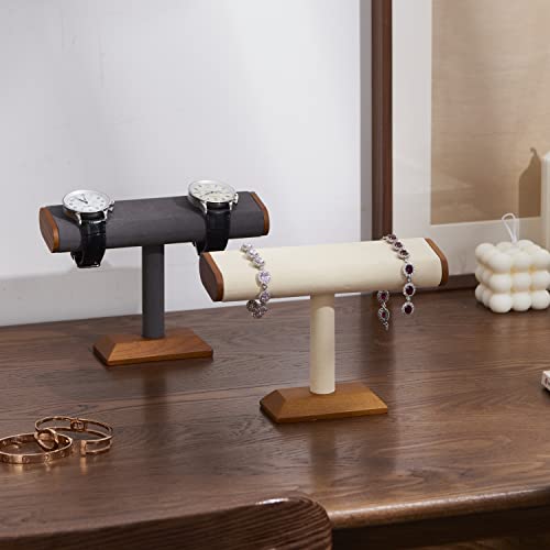 Solid Wood T-Bar Watch Display Stand Jewelry Display Props Jewelry Organizer Holder for Watch Bracelet - color: GREY T SHAPE DISPLAY