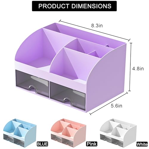 Makeup Organizer with Drawers, Cosmetic Storage for Dresser Vanity and Bathroom Countertop, Beauty Holder for Lipstick Brush, Skincare Organizer for Vanity, Cosmetic Display Case (Purple) - color: Purple