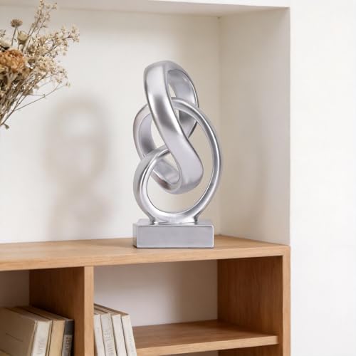 WUBIANJIE Modern Abstract Knot Sculpture, Artistic Mobius Inspired Resin Decor, Elegant Home and Office Decor, (Silver) - color: Silver