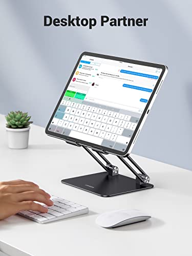 UGREEN Tablet Stand Holder for Desk Dual Rod Support Aluminum Tablet Holder Adjustable Multi-Angle Home Office Accessories Compatible with iPad Pro 13 12 11 10.5 Air Mini 5 4 3 2 Phone E-Reader Black - color: Black