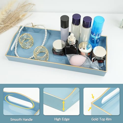 Gifturbo Bathroom Tray for Countertop, Decorative Vanity Tray with Handles,Storage Dresser Tray Organizer for Perfume, Jewelry, Makeup, Key (Light Blue) - color: Light Blue