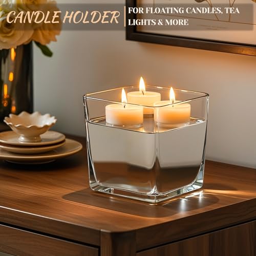 CONNOO 6 Pack Square Glass Vase 5" x 5" x 5", Clear Bulk Flower Vases for Centerpieces, Square Glass Cube Vase Floating Candle Holders for Wedding Party Home Decor - size: 6 Pack 5 Inch