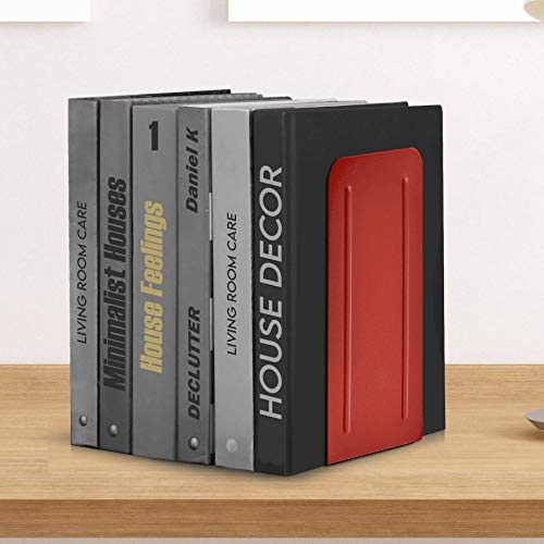Acrimet Metal Bookends, Jumbo Size 9" H x 4" W x 4-1/2" D, Non-Skid Book Stand for Shelves, Heavy Duty Book Stopper, Red, 1 Pair - color: Red