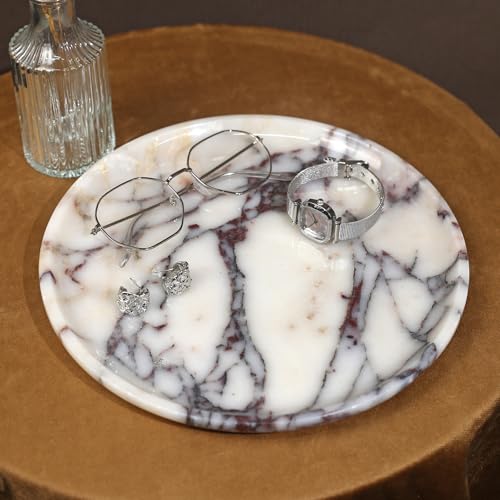Natural Marble Tray, Coffee Table, Food, Fruit, Paper Cup, Cake Display, Coffee bar, Family Gatherings, Seasonal Holiday Decoration Tray(Viola-Circular-9.8"x9.8"x0.7") - color: Viola-circular-9.8"x9.8"x0.7"