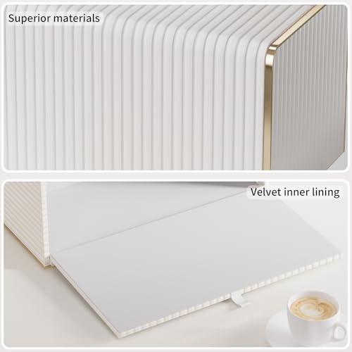 Extra Large Tissue Box Cover for Standard Size 180 to 230 Count Box of Tissues, PU Leather Rectangle Tissue Holder with Magnetic Closure， Gold-Tone Edging Decoration (Ivory) - color: Cream White, size: Rectangle Extra Height