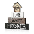 Smile 4 Pcs Farmhouse Wooden Tabletop Decor Home Tiered Tray Decoration, Rustic Retro Neutral Wood House-Shaped Block Sign, Centerpiece Suitable for Home Shelves Fireplace Mantels - style: Sweet House