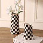 Porlien Checker Porcelain Flower Vase Home Decor Set of 2 with 5.5' High and 8' High Small Indoor Flower Bottles