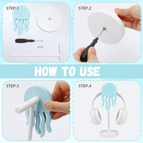 Yookeer Jellyfish Headphone Stand Cute Blue Headphone Stand Decorative Ocean Sea Wood Desk Decor for Gamer Room Office Desk Gaming Gifts for Girlfriend Office Worker - style: Jellyfish