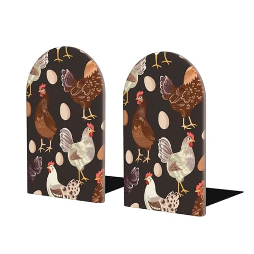 Decorative Bookends 2 Pcs Chicken Hen Animal Egg Wood Bookends for Shelves Heavy Books Kids Non-Skid Book Ends Stoppers for Office Desk Kitchen School - color: Chicken Hen Animal Egg