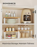 SONGMICS Cabinet Organizer Shelf, Set of 3 Kitchen Counter Shelves, Kitchen Storage, Spice Rack, Stackable, Expandable, Cloud White and Natural Beige UKCS014YL02 - color: Cloud White + Natural Beige