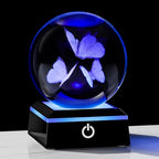 Qianwei Butterfly Gifts for Women 3D Crystal Ball 3.14'' - 80mm Laser Decor Glass Animals Figurines Statue for Room Decorations Night Light - style: 3PCS Butterfly
