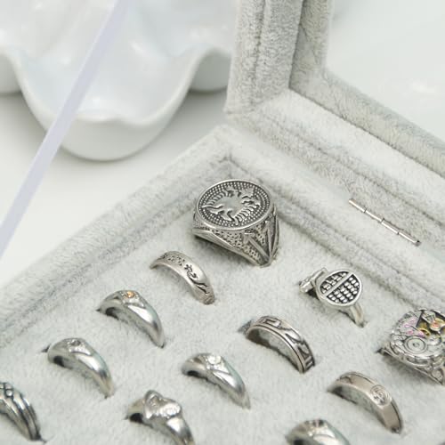 Coward Ring Organizer Jewelry Tray Box, Grey Beige Velvet 100 Slots Ring Display Tray Case with Transparent Glass Lid for Home Use or Store Selling Show - color: Grey Beige Velvet, size: Ring Box