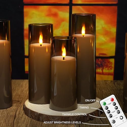 kakoya Flickering Flameless Candles Battery Operated with Remote and 2/4/6/8 H Timer Plexiglass Led Pillar Candles Pack of 9 (D2.3 xH5.5 6.5" 7.5") with Realistic 3D Wick Candles for Home Decor(Grey) - color: Grey-2