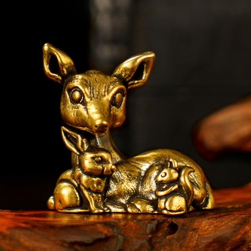 Retro Solid Brass Animal Sculpture Set - Seated Deer with Rabbit & Squirrel, Vintage Desktop Decor, Office Desk Art, Home Collectible, Gift for Nature Lovers (100% Handcrafted, Heavy Duty, 1.59 oz) - style: Deer Rabbit Squirrel