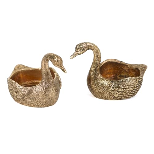NIKKY HOME Gold Swan Tealight Candle Holders Set of 2, Centerpiece Table Decorations, Decorative Metal Stand for Tea Light Candles, Votive Candles
