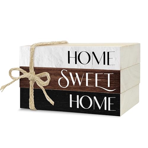 Ycyfckdr Mini Decorative Books for Home Decor, Rustic Wood Stack for Table, Home Sweet Decor Books for Living Room Shelf, Farmhouse Stacked Book Gift (L10) - color: Brown