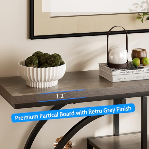 GiftGo Narrow Console Table for Entryway Industrial 4-Tier Sofa Table Behind Couch with Circle Base Rustic Wooden Accent Tables with Storage Shelves for Living Room, Hallway, Foyer (Grey) - color: Grey