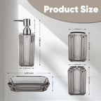 4-Piece Modern Gray Bathroom Accessories Set — Soap Dispenser, Soap Dish, Mouthwash Cup & Toothbrush Holder, Glossy Acrylic with Gray Finish, Vanity Countertop Organizer - color: Gray