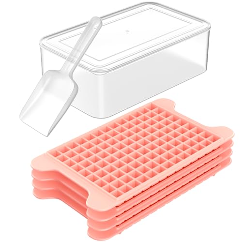 Mini Ice Cube Tray for Freezer: FDDBI Small Ice Trays for Freezer with Bin - 117×4PCS Easy Release Nugget Ice Tray - Crushed Ice Tray with Container - color: Pink