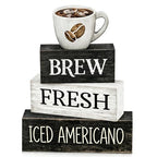 4 Pcs Coffee Bar Decor Wooden Blocks Rustic Farmhouse Sign For Coffee Table Decorations And Shelf Accessories Gift - style: Coffee