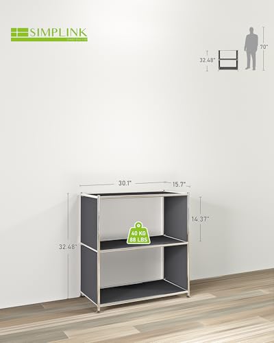 32-Inch 2-Tier Metal Bookcase, Open Shelf Storage Organizer for Living Room, Bedroom, Side Table or Nightstand Use, Modern DIY Assembly, Grey - color: Matt Grey