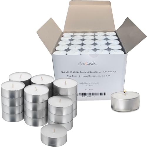 Tea Light Candles in Metal Cups - 6 Hours Clean, Long Burning White Unscented Tea 250 Votive Candles Bulk for Romantic Dinner, Wedding, Spa & Hotels by PARNOO - style: 250 Pack 6 Hours Burn Time
