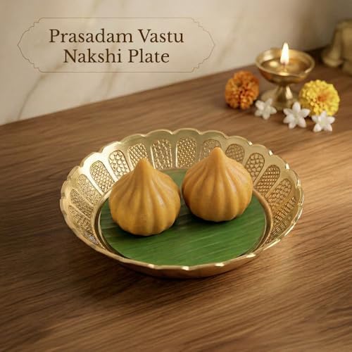 Shubhkart Premium Solid Brass Nakshi Plate Set (3 Sizes: L/M/S) – Handcrafted Decorative Puja Plates for Aarti, Temple, Festivals & Home Mandir Décor | Elegant Brass Thali Set for Diwali & Gifting - size: Combo (S, M, L)