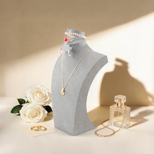 Homeanda Necklace Display Bust, Velvet Necklace Bust Display Stands for Vendors, Bust Jewelry Display Stand for Necklace, Bracelets, Earrings, Rings (Grey-11.8"x6.7") - color: Grey, size: 11.8"x6.7"