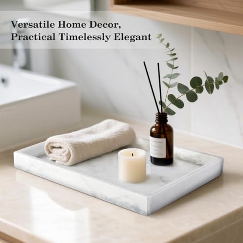 Real Natural Marble Tray, 11.7" x 7.8" Decorative Vanity Tray for Bathroom Countertop, Kitchen Counter, or Catchall, White Coffee Table Tray for Jewelry, Perfume, Candles, Office, Home Decor - color: Namib Bianco