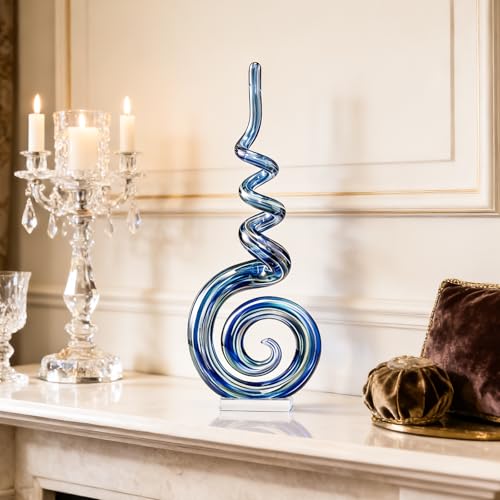 15" Tall Hand-Blown Murano-Style Glass Sculpture Statues Art Ornament Statue Figurines Home Decor Accent Piece Coastal Ocean Nautical Home Decor,Shelf,TV Stand,Tabletop Centerpieces,Wonderful Gift - color: Navy Blue
