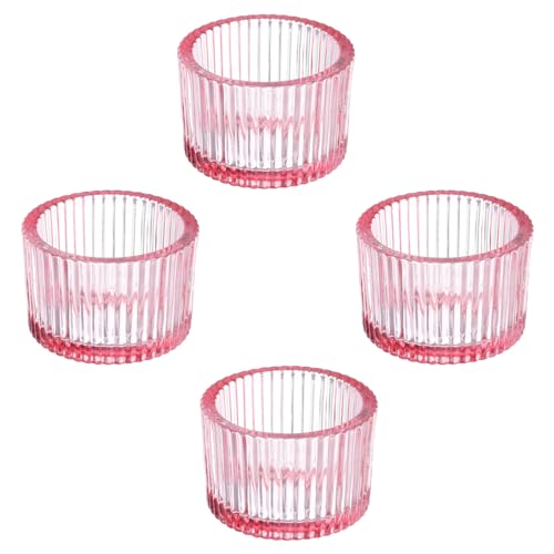 PATIKIL 4 Pcs Tealight Candle Holder, Tea Lights Candle Holder Glass Votive Candle Holders Glass Candle Holders for Table Centerpiece Decor Wedding Dinner Party, Pink - color: Pink