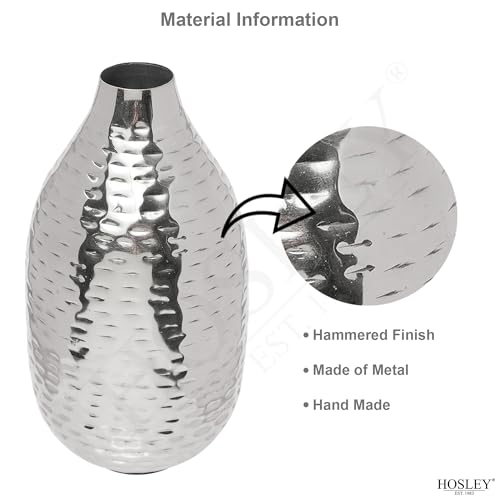 Hosley's 8.75" High Silver Finish Hammered Metal Vase. Ideal Gift for Floral Arrangements Weddings, Special Events, Aromatherapy,Spa, Reiki, Meditation O4 - color: Silver 5