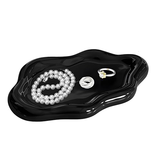 Ceramic Jewellery Dish Trinket Dish Jewelry Tray Cloud Shape Tray Perfume Tray Rings/Earrings/Bracelets/Watch/Keys Tray for Valentine's Day//Mother's Day/Birthday Gift (Black) - color: Black