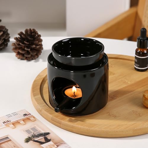 Essential Oil Burner for Scented Oil, Oil Warmer, Tealight Wax Melt Warmer, Candle Diffuser, Tea Light Holder, Black - color: Black