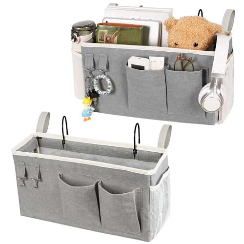 Loghot Bedside Caddy/Bedside Storage Bag Hanging Organizer for Bunk and Hospital Beds,Dorm Rooms Bed Rails,Can be Placed Glasses,Books,Mobile Phones,Keys (2pc Grey) - color: 2pc Grey