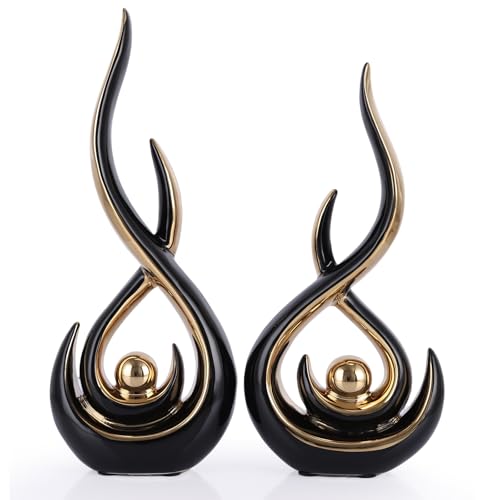 DOVDOV Ceramic Abstract 2 Piece Statue Set, Black and Gold Home Decor Accents for Home Decor Statue Mantelpiece on Unique Shelf Decor, TV Cabinet Divider Table top and Dining Table Centerpiece. - color: Bg