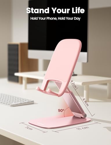 Lamicall Pink Desk Accessories for Women, Pink Office Supplies Desk Home Vanity Decor, Cute Rose Gold Phone Stand Holder for iPhone, 4-8'' Phone, Gifts for Teens Girls Boys Adults Women Men Mom Wife - color: C-Pink