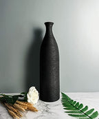 Modern Black Ceramic Vase, 13.3 inch Small Narrow Neck Vases, Ceramic Flower Vases Decorative, Fireplace, Table Decor, Modern Farmhouse Decor Vase