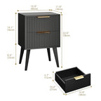 YAUKOMEL Small Black Night Stand,Mid Century Modern Bedside Table, Nightstand with 2 Drawers,Fluted Side Table with Wood Legs, End Table for Bedroom,Small Space Black11.8 D x 15.7" W x 22.8" HCTG55BK - color: Black, style: Fluted Style