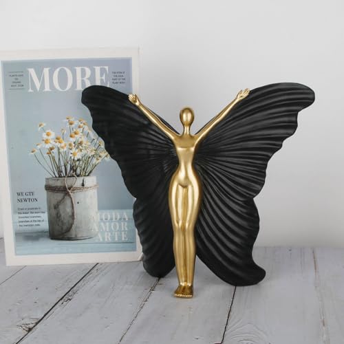 Black Fairy Statues and Figurines Indoor Table Decor - Abstract Modern Home Sculpture - Resin Fairyland Fairy Statue for Home Office and Bedroom Dresser Decor
