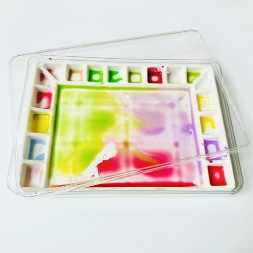 Bower Bird Ceramic Watercolor Palette 18well Rectangle Artist Professional Paint Palette for Acrylic,Gouache Painting Ceramic Mixing Tray (Porcelain) (7.8x5.7in(with Box)) - size: 7.8x5.7in(with box)