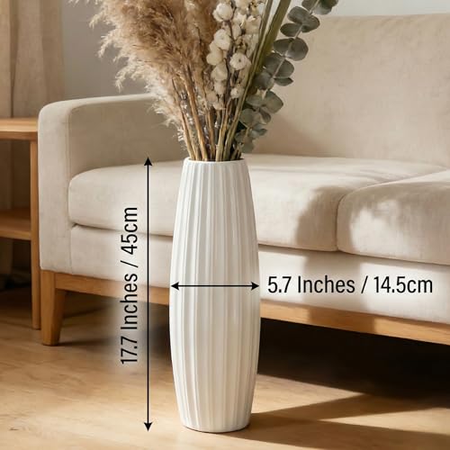 White Ceramic Floor Vase, 17.7" Tall Floor Vase Large Flower Vases Decorative Vases for Pampas Grass Modern Home Decor Living Room Office Bedroom Table Centerpieces Kitchen Wedding Farmhouse Décor - color: Vertical Stripes, size: Height-17.7 Inch