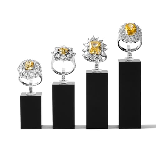 Black Acrylic Jewelry Ring Display Stand 4 Piece Acrylic Jewelry Ring Display Stand Showcase(Black) - color: Black