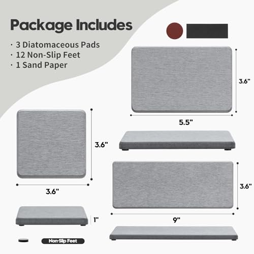 Razborci 3PCS Bathroom Sink Vanity Trays, Quick Stone Drying Mat Dish Soap Dispenser Sponge Holder for Kitchen Counter, Diatomaceous Earth Water Absorbing Caddy Organizer, Light Grey - color: 3 Pack - Light Gray, size: 9" x 3.5"