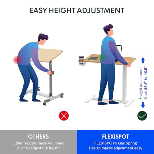 FLEXISPOT H7 Adjustable Overbed Bedside Table with Wheels Pneumatic Mobile Standing Desk Laptop Desk Rolling Computer Cart Movable Overbed Table Hospital Home Use(27.6" W x 15.7" D, Maple Table) - color: Maple, size: Small