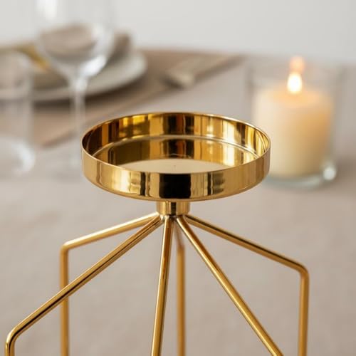 Qianly Iron Art Candle Holder Romantic Atmosphere Nordic Candlestick Minimalist Geometric Metal Candlestick for Candlelight Dinner, Living Room, Black, M