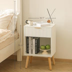 Fultyle White Nightstand, Modern Bedside Table with Drawer and Opening Storage, Fluted End Side Table Living Room with Solid Wood Legs for Bedroom (White) - color: White