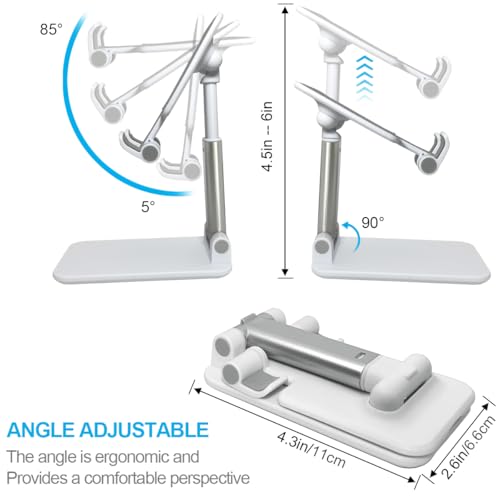 POQOD Foldable Cell Phone Stand for Desk, Fully Adjustable Phone Holder for Desk Compatible with iPhone 16 15 14 13 12 11, Nintendo Switch, All Phones, (White) - color: White Foldable