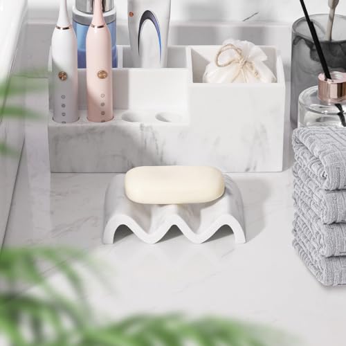 Luxspire Soap Dish, Marble Soap Dish, Self-draining Tray, Soap Holder Saver for Shower, Bathroom, Sink, Kitchen and Countertop, Gravel White, 2 Pack - color: Gravel White, size: 2 PCS