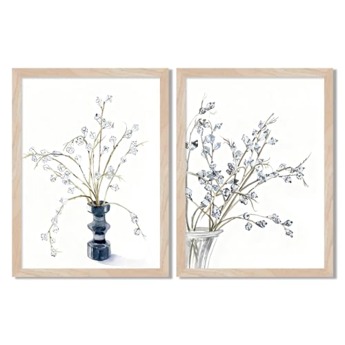 Framed Watercolor Floral Wall Art Canvas Print – Minimalist Botanical Painting with Solid Wood Frame and Acrylic Cover, Neutral Flower Picture for Living Room Bedroom Home Decor16X20IN - color: Eucalyptus fruit, size: 20"L x 16"W